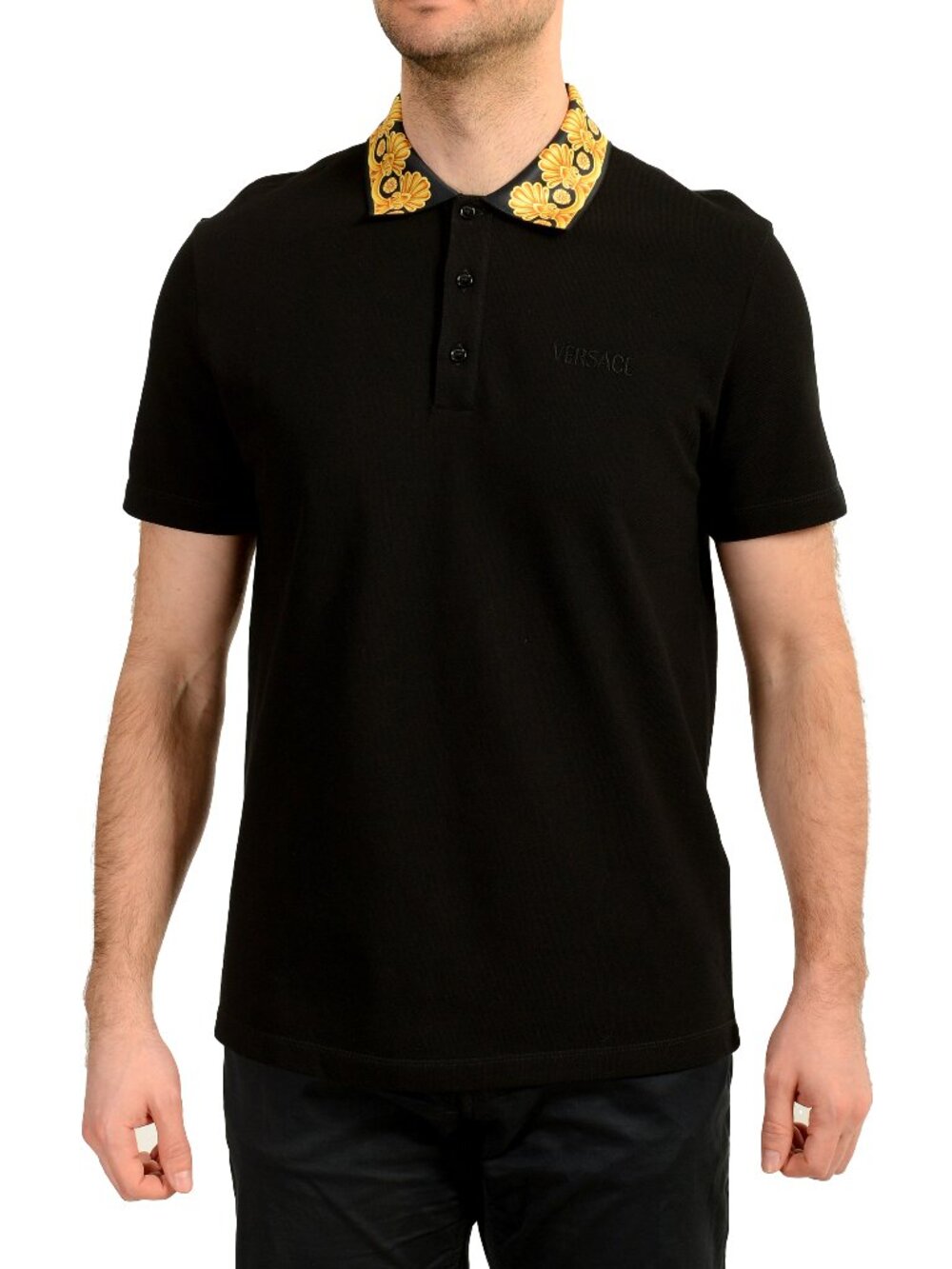 Versace Men's Black Barocco Print Short Sleeve Polo Shirt US 4XL IT 60
